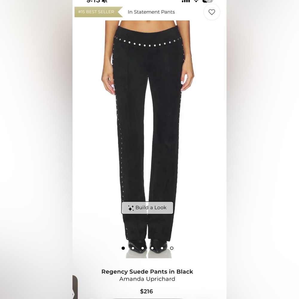 Amanda Uprichard regency Black Suede Straight-Leg Pants with Stud Trim